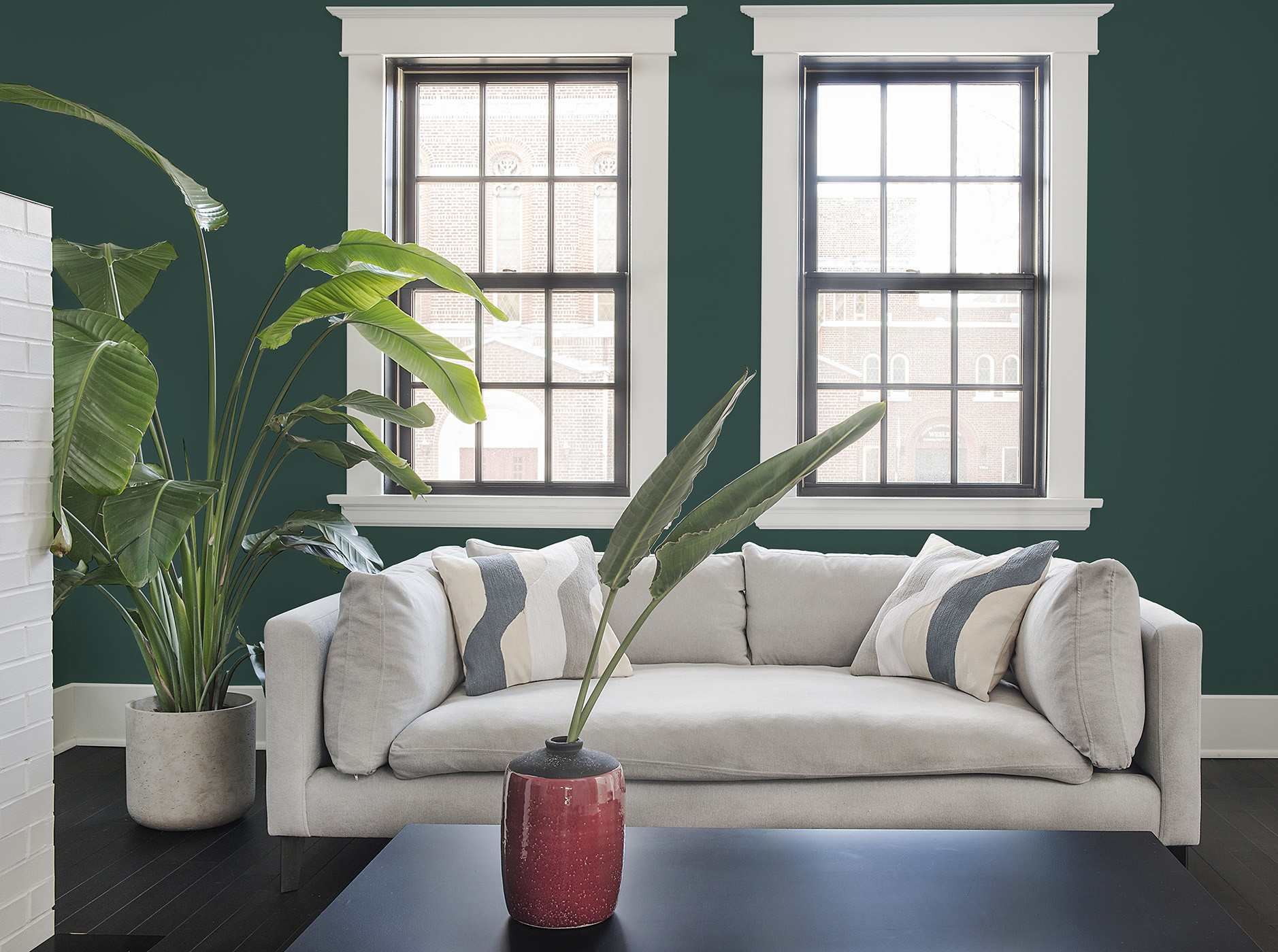 Green Walls with White Couch
