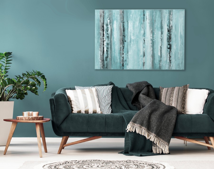 aqua living room dark green couch