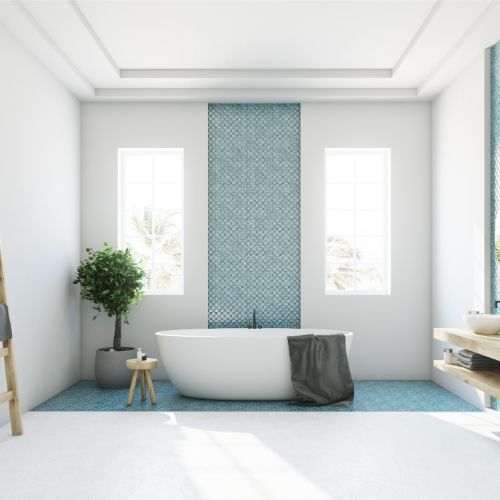 aqua waterfall tile bathroom