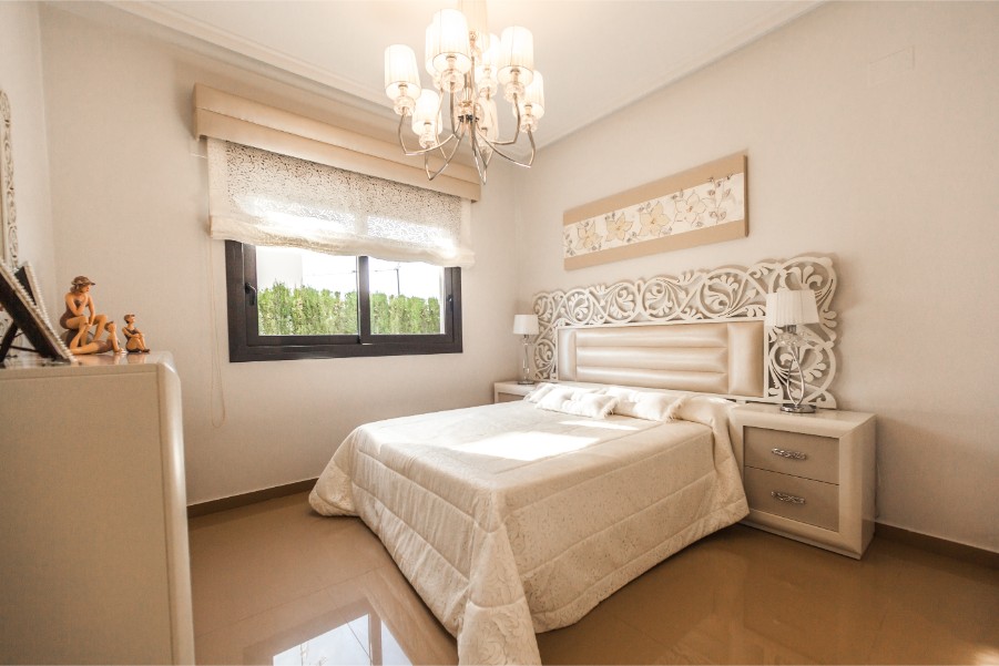 Calming neutral beige bedroom perfect for unwinding