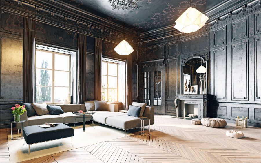 black living room ceiling