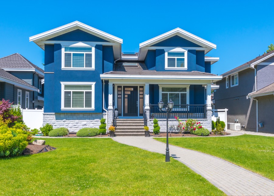 bright blue house exterior