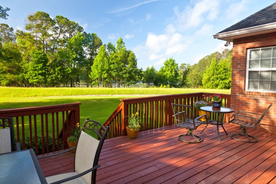 red brown deck in backyard