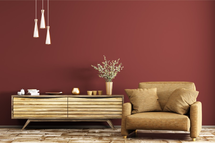 burgundy red living sitting area