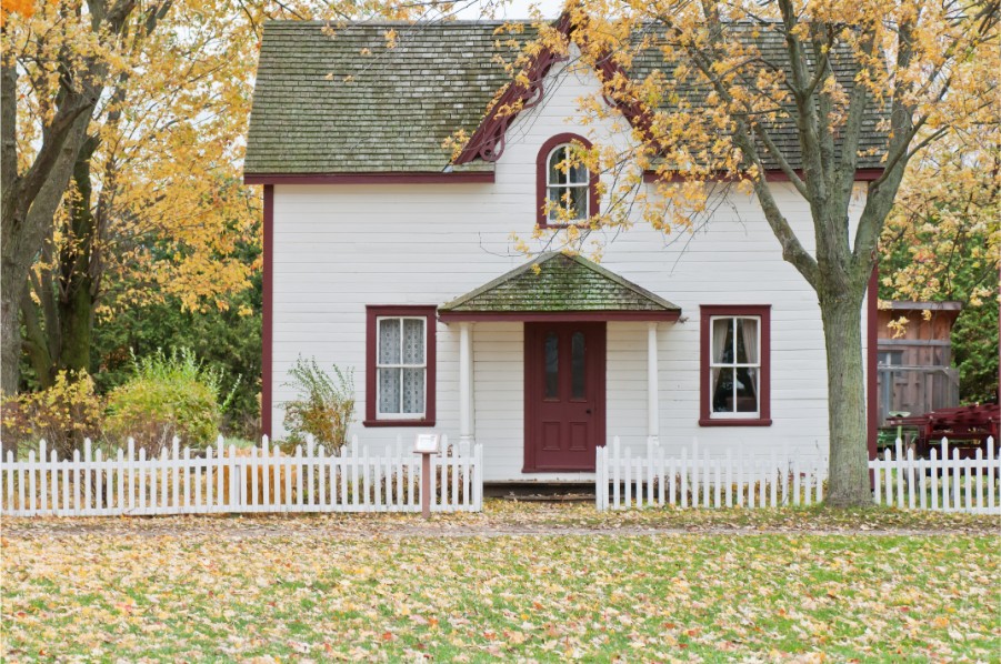 cottage exterior burgundy door