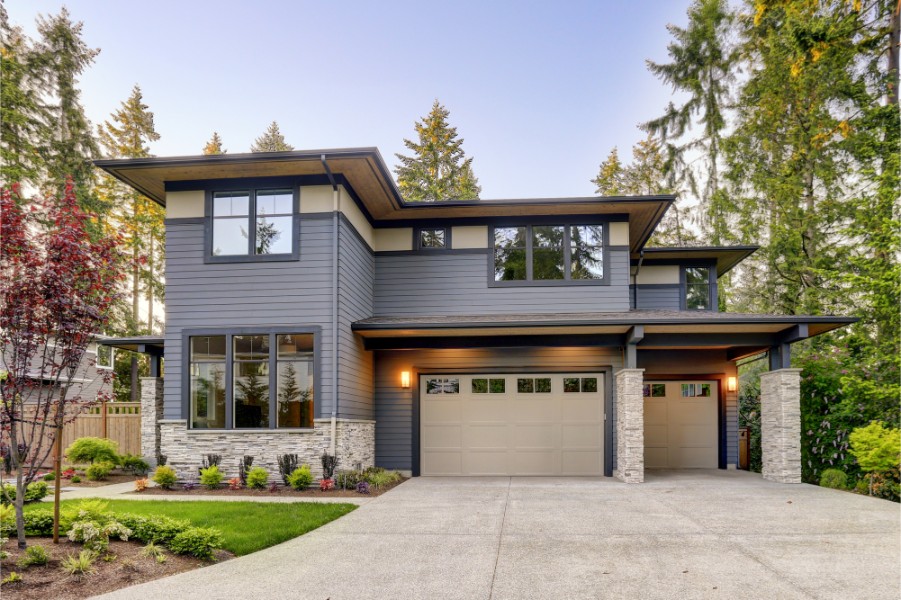 gray exterior beige garage door