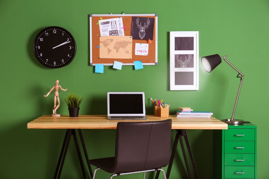 green paint in homeschool room