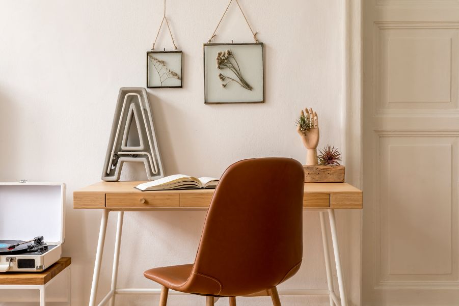 beige pink paint in home office