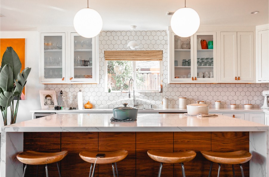 kitchen with marble island