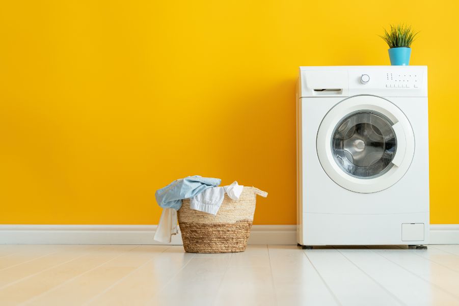 yellow laundry room