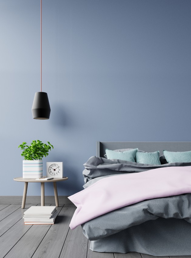 A calming blue bedroom perfect for a restful sleep