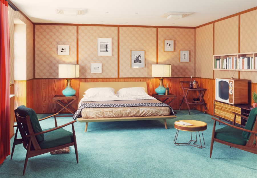 orange retro bedroom