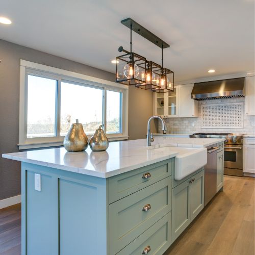 blue aqua kitchen island alternative to white cabinets