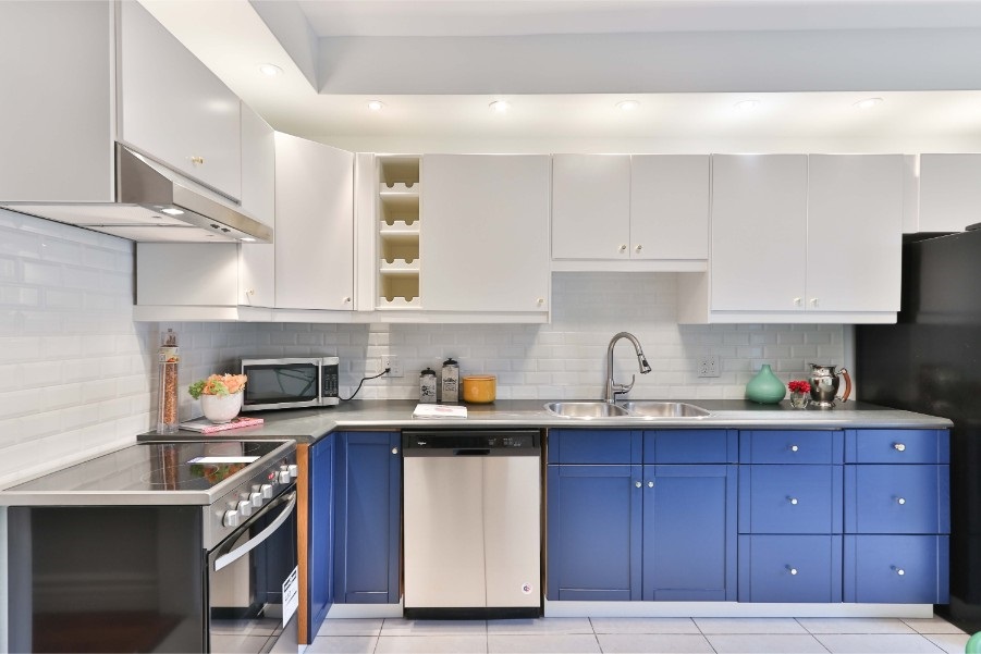 two tone cabinets blue white