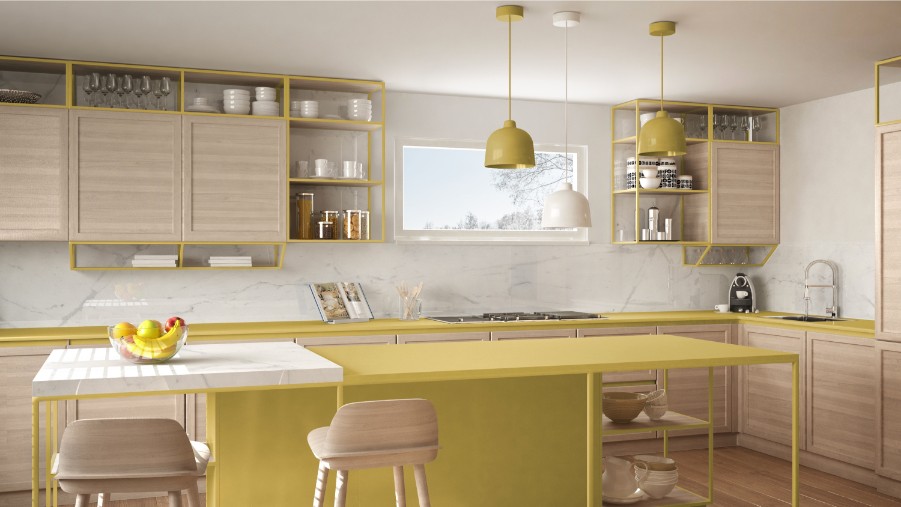 yellow kitchen paint colors island